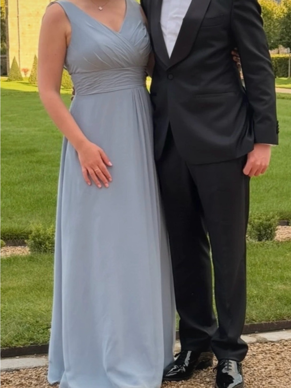 Azazie Dusty Blue Chiffon V-Neck Maxi Dress